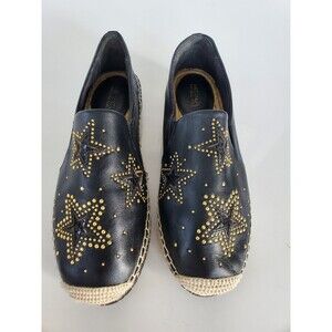 Michael Kors Hastings Espadrilles Braided Jute Leather Slip On Shoes Stars 7.5